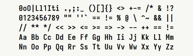 Font specimen for monospace font  (bold).