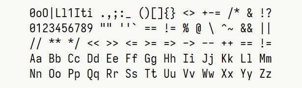 Font specimen for monospace font  (regular).