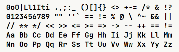 Font specimen for monospace font  (bold).