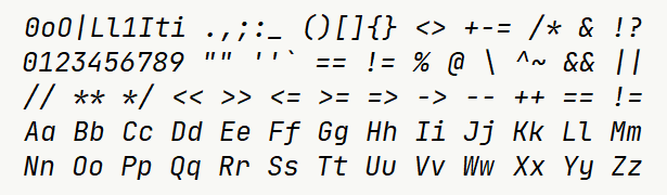 Font specimen for monospace font  (italic).