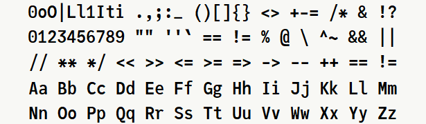 Font specimen for monospace font  (bold).