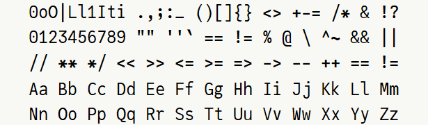 Font specimen for monospace font  (regular).