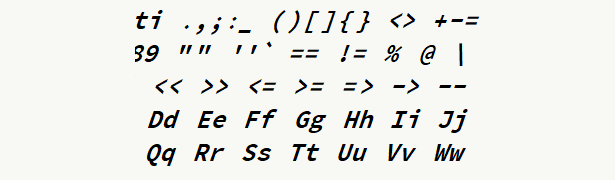 Font specimen for monospace font  (italic).