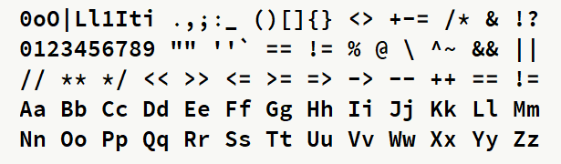 Font specimen for monospace font  (regular).