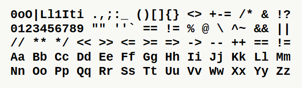 Font specimen for monospace font  (bold).