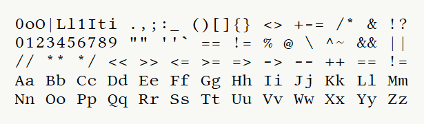 Font specimen for monospace font  (regular).