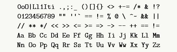 Font specimen for monospace font  (bold).