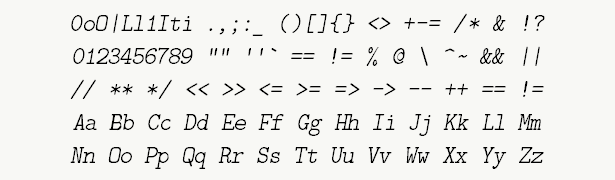 Font specimen for monospace font  (italic).