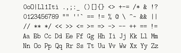 Font specimen for monospace font  (regular).