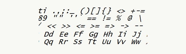 Font specimen for monospace font  (italic).