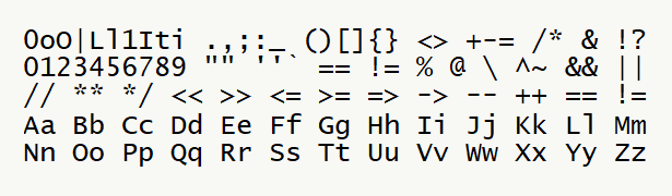 Font specimen for monospace font  (regular).