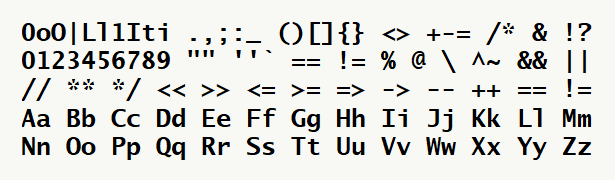 Font specimen for monospace font  (bold).