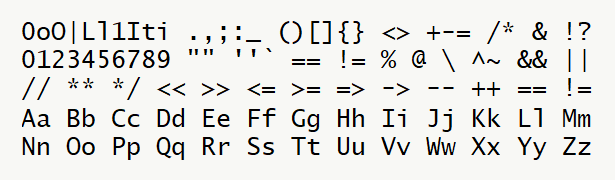 Font specimen for monospace font  (regular).