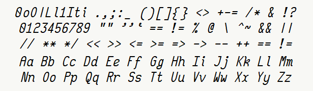 Font specimen for monospace font  (italic).