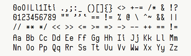 Font specimen for monospace font  (regular).