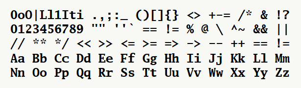 Font specimen for monospace font  (bold).