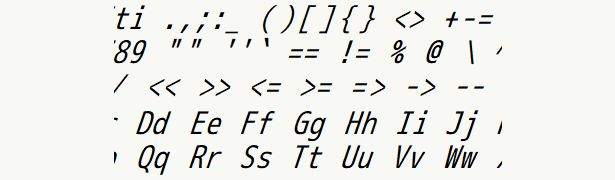 Font specimen for monospace font  (italic).