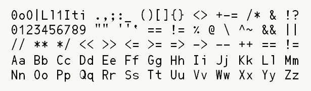 Font specimen for monospace font  (regular).