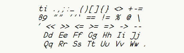 Font specimen for monospace font  (italic).