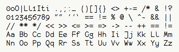 Font specimen for monospace font  (regular).