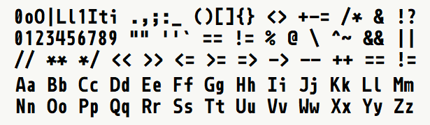 Font specimen for monospace font  (bold).