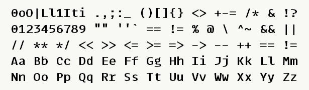 Font specimen for monospace font  (bold).