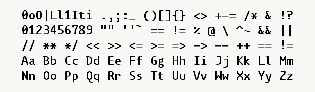 Font specimen for monospace font  (bold).