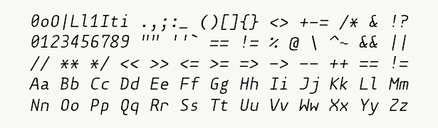 Font specimen for monospace font  (italic).