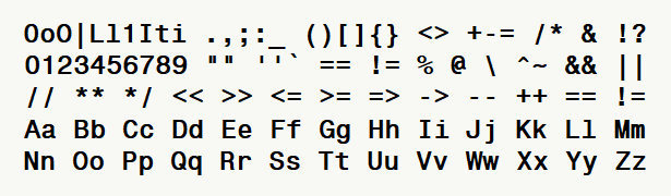 Font specimen for monospace font  (bold).