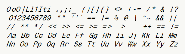 Font specimen for monospace font  (italic).