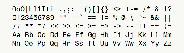 Font specimen for monospace font  (regular).