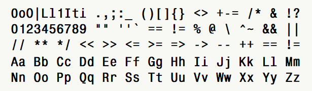 Font specimen for monospace font  (bold).