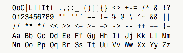 Font specimen for monospace font  (regular).