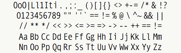 Font specimen for monospace font  (regular).