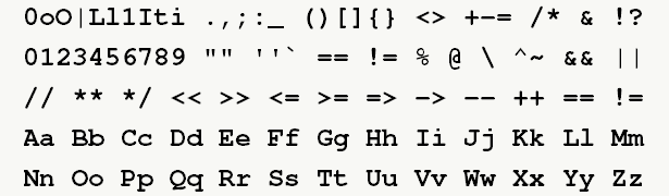 Font specimen for monospace font  (bold).