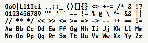 Font specimen for monospace font  (bold).