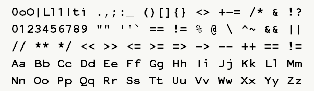 Font specimen for monospace font  (bold).