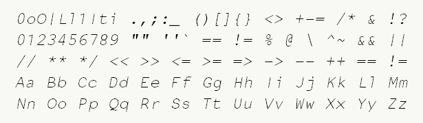 Font specimen for monospace font  (italic).