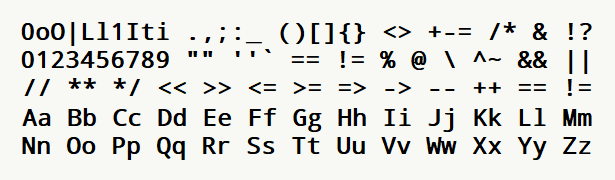 Font specimen for monospace font  (bold).