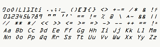 Font specimen for monospace font  (italic).