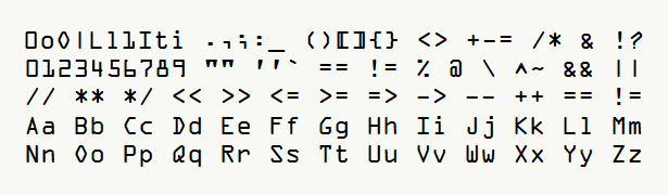 Font specimen for monospace font  (regular).