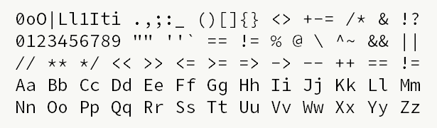 Font specimen for monospace font  (regular).