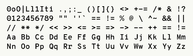 Font specimen for monospace font  (bold).