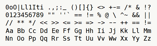 Font specimen for monospace font  (regular).