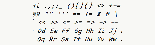 Font specimen for monospace font  (italic).