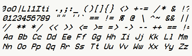 Font specimen for monospace font  (italic).