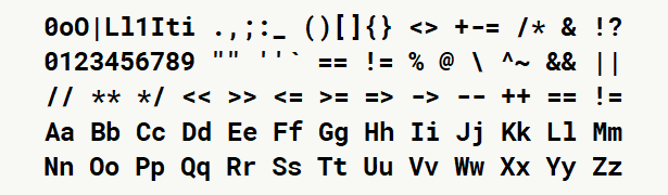 Font specimen for monospace font  (bold).