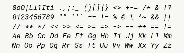 Font specimen for monospace font  (italic).