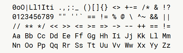 Font specimen for monospace font  (regular).