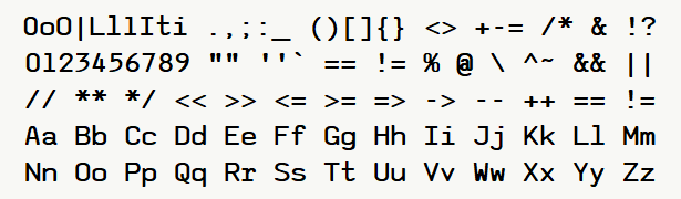 Font specimen for monospace font  (bold).